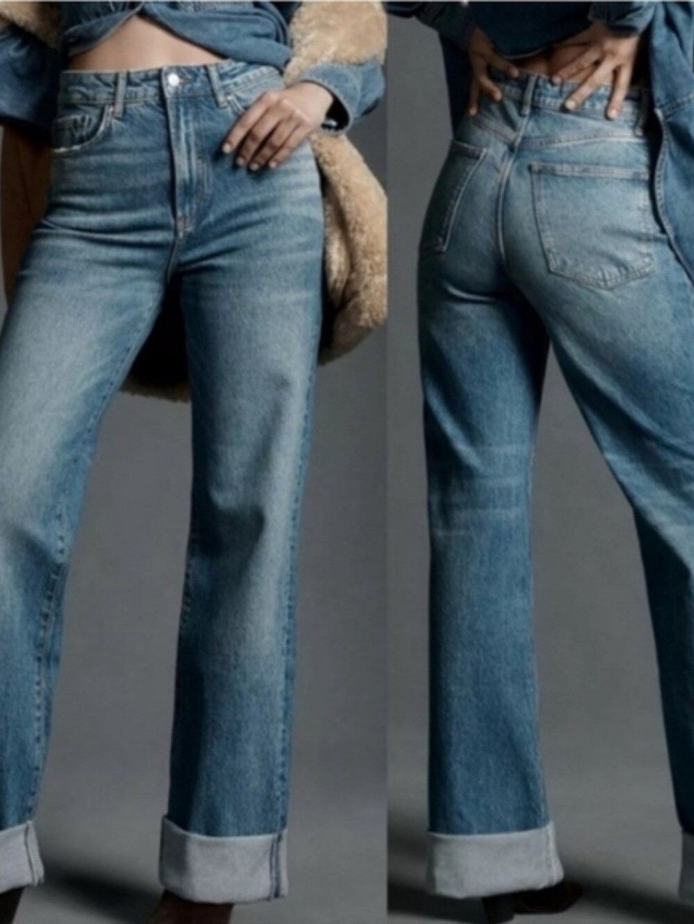 Pilcro The Austyn High-rise Cuffed Wide-leg Jeans.
